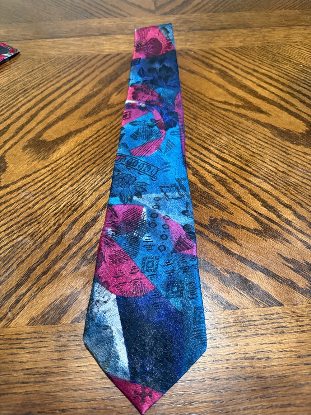 Pierre Cardin Blue and Pink Abstract Floral Geometric Tie